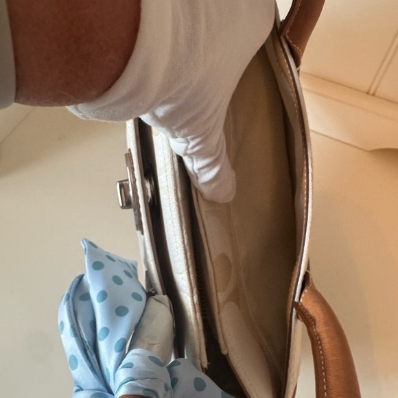 Coach Canvas Leather Brown and Cream Handbag with Blue Scarf NWT - Picture 6 of 8